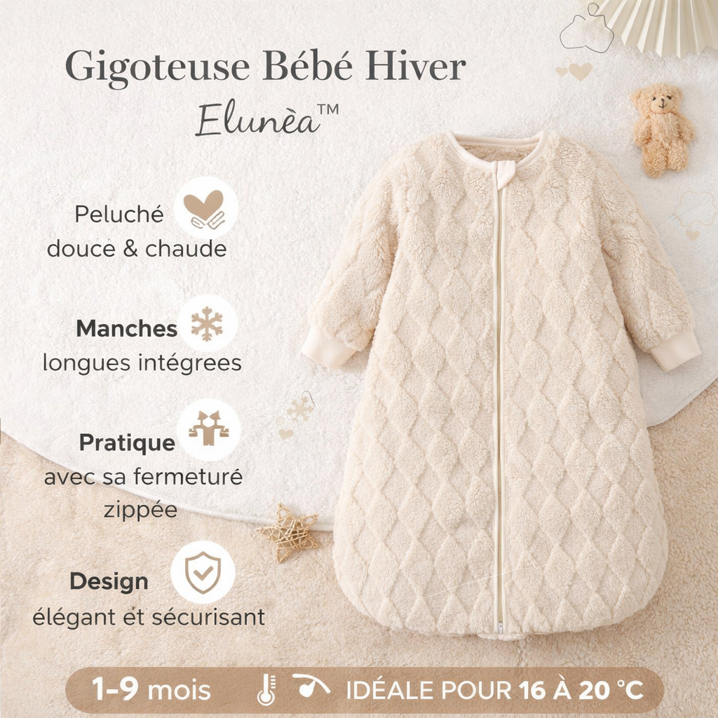 Gigoteuse Bébé Hiver Manches Longues en Peluche Douce 1–9 Mois caractéristiques