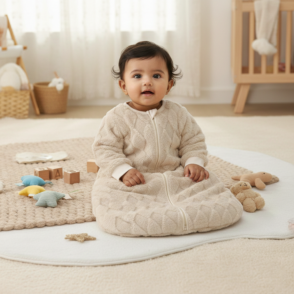 Gigoteuse Bébé Hiver Manches Longues en Peluche Douce 1–9 Mois en salle de jeu