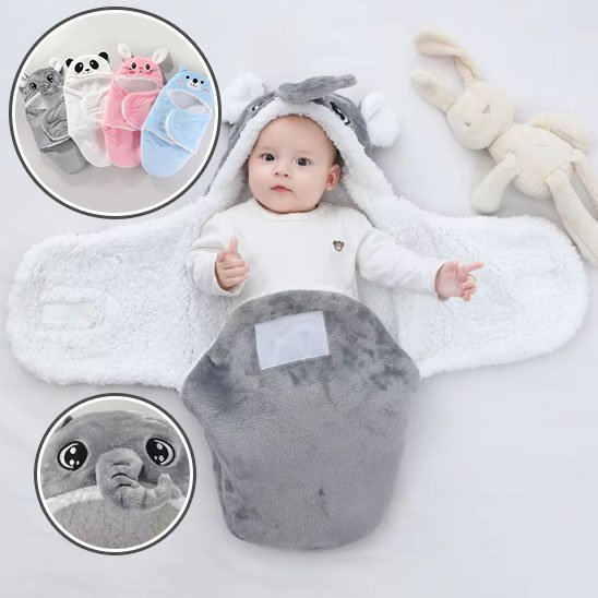 Nid d’Ange Bébé Hiver Douillet à Motifs Animaux éléphant gris