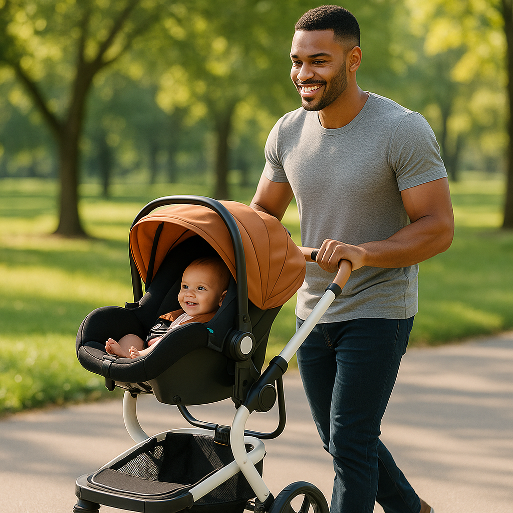 poussette bébé avec papa
