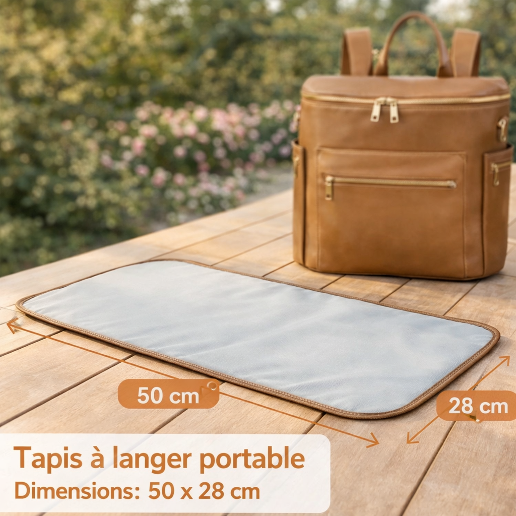 Sac à Dos à Langer Bébé – Grande Capacité, Poches Isothermes et Matelas beige tapis à langer 