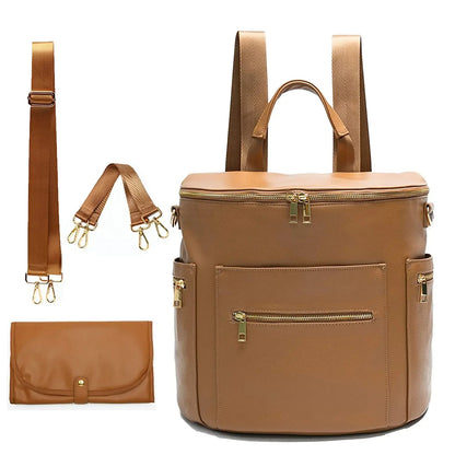 Sac à Dos à Langer Bébé – Grande Capacité, Poches Isothermes et Matelas beige