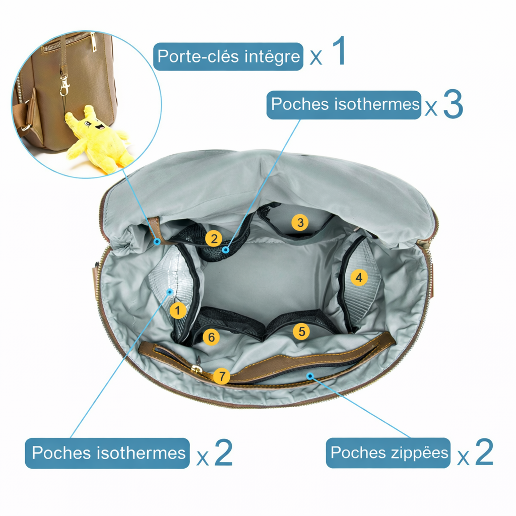 Sac à Dos à Langer Bébé – Grande Capacité, Poches Isothermes et Matelas poches internes