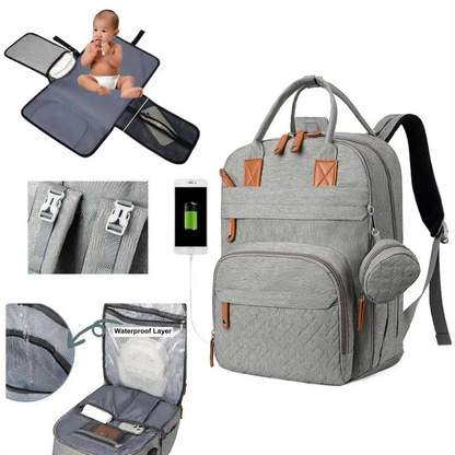 sac à dos à langer gris clair
