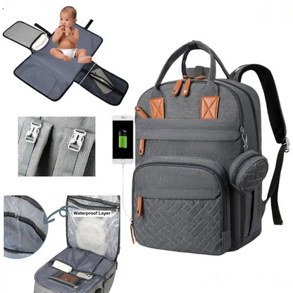 sac à dos à langer gris