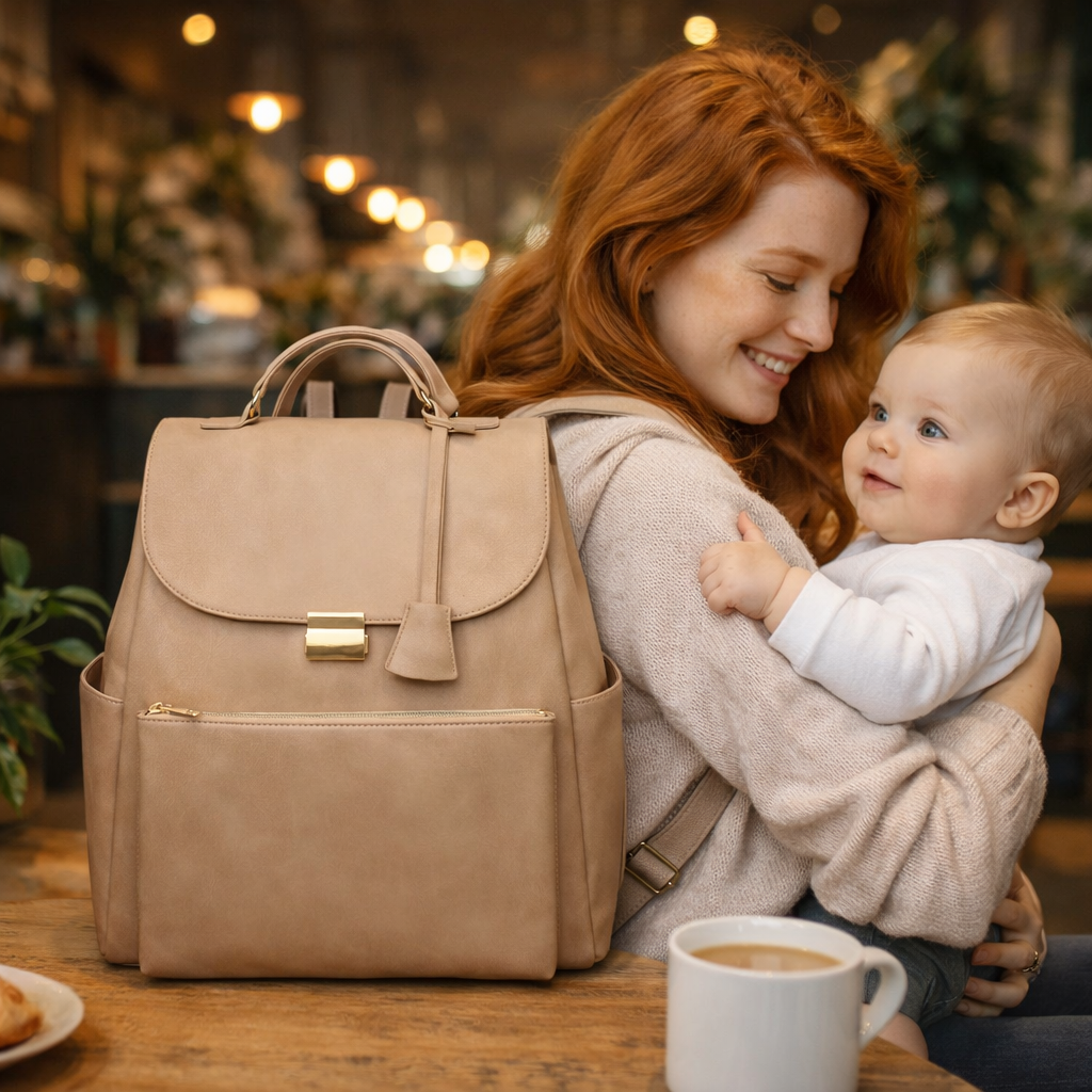 Sac à Langer à Dos Chic Grande Capacité avec Poches Isothermes au café