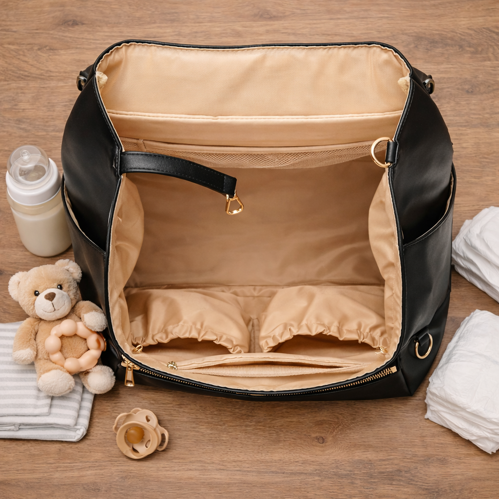 Sac à Langer à Dos Chic Grande Capacité avec Poches Isothermes ouvert