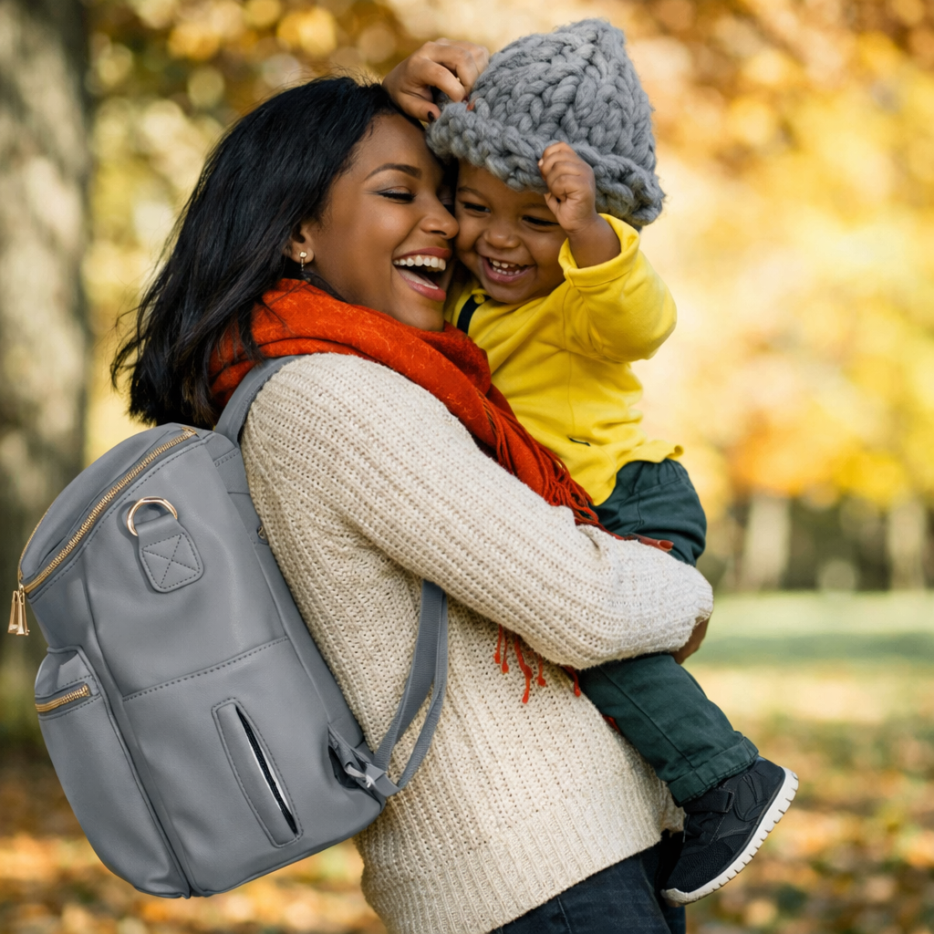 Sac à Langer à Dos Simili Cuir Grande Capacité Trolley au parc