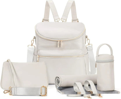 Sac à Langer à Dos Simili Cuir Grande Capacité Trolley blanc