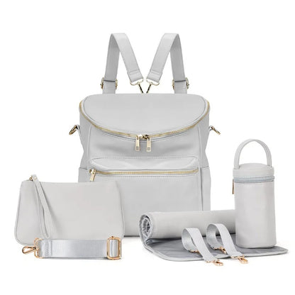 Sac à Langer à Dos Simili Cuir Grande Capacité Trolley gris clair