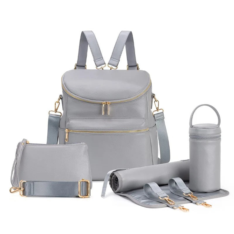 Sac à Langer à Dos Simili Cuir Grande Capacité Trolley gris foncé