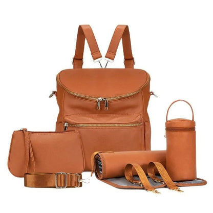 Sac à Langer à Dos Simili Cuir Grande Capacité Trolley marron