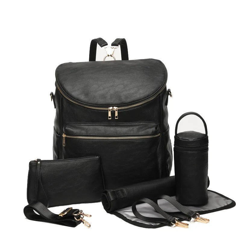 Sac à Langer à Dos Simili Cuir Grande Capacité Trolley noir