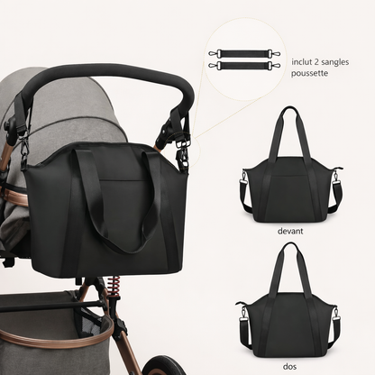 Sac à Langer Bébé Élégant Grande Ouverture et Poches Isothermes sur poussette