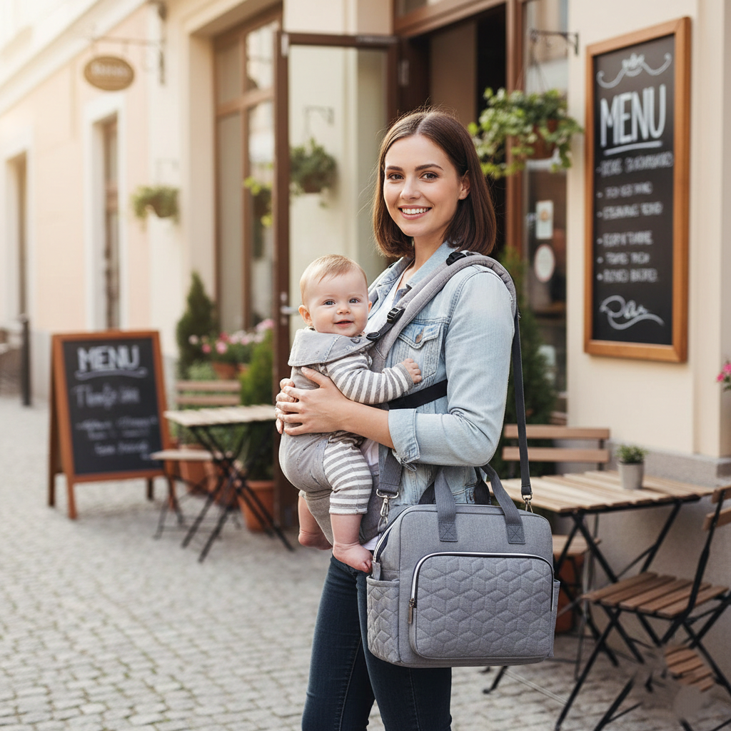 Sac à Langer Bébé Grande Capacité avec Poches Isothermes devant café