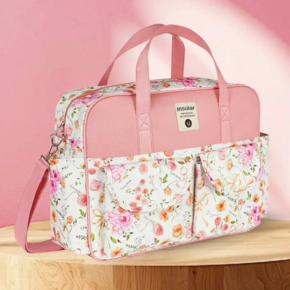 sac à langer fleurs roses