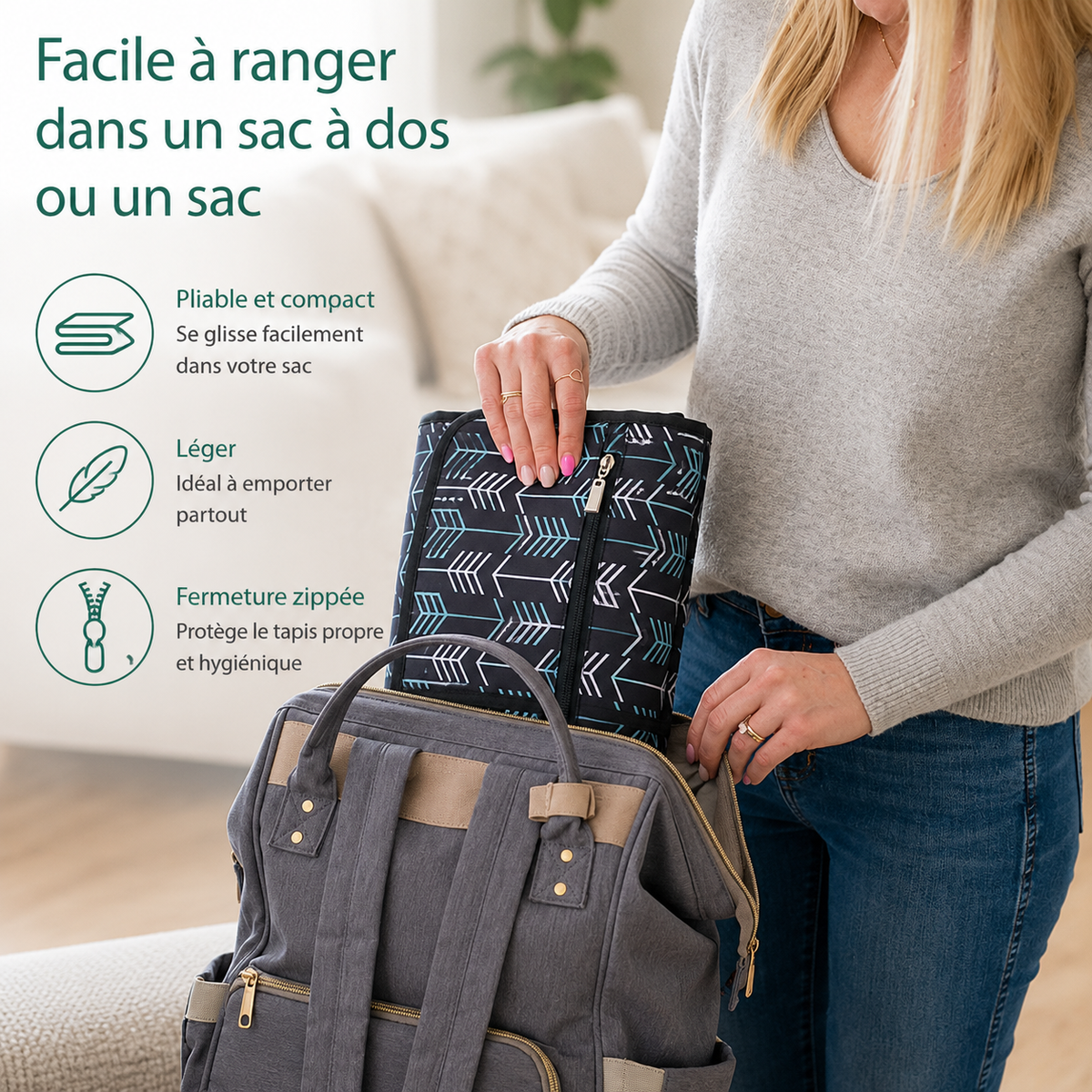 Tapis à Langer Nomade Ouverture 1 Main Imperméable | Langou™