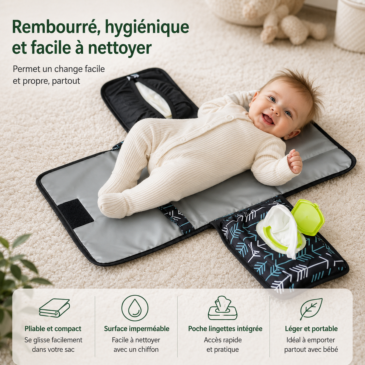 Tapis à Langer Nomade Ouverture 1 Main Imperméable | Langou™