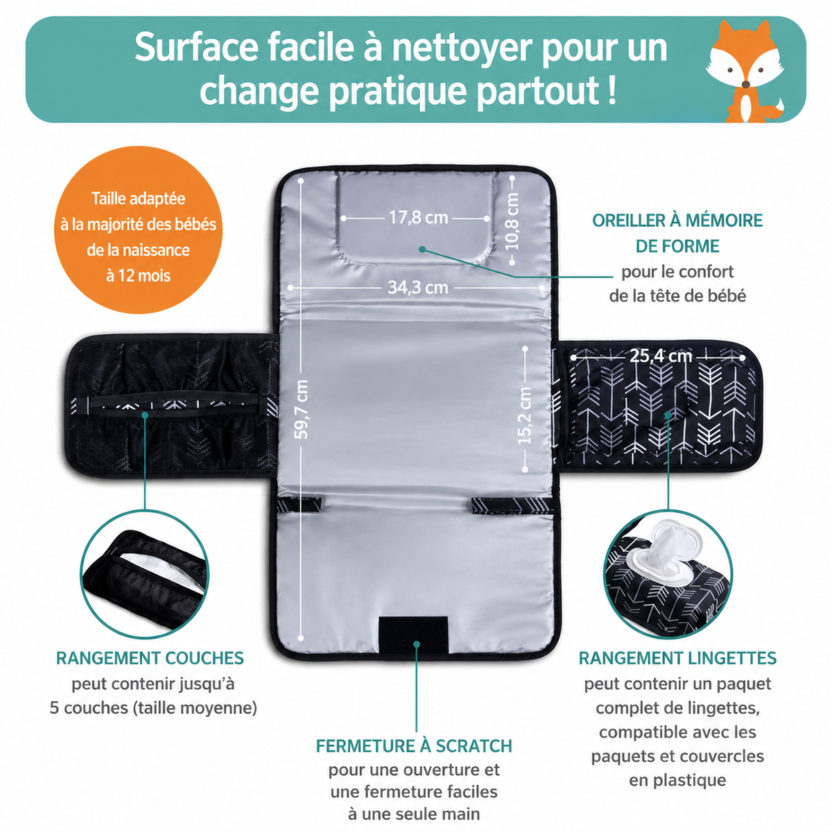 Tapis à Langer Nomade Ouverture 1 Main Imperméable | Langou™